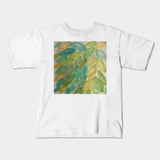 Watercolor Leaves in blue green yellow teal Kids T-Shirt